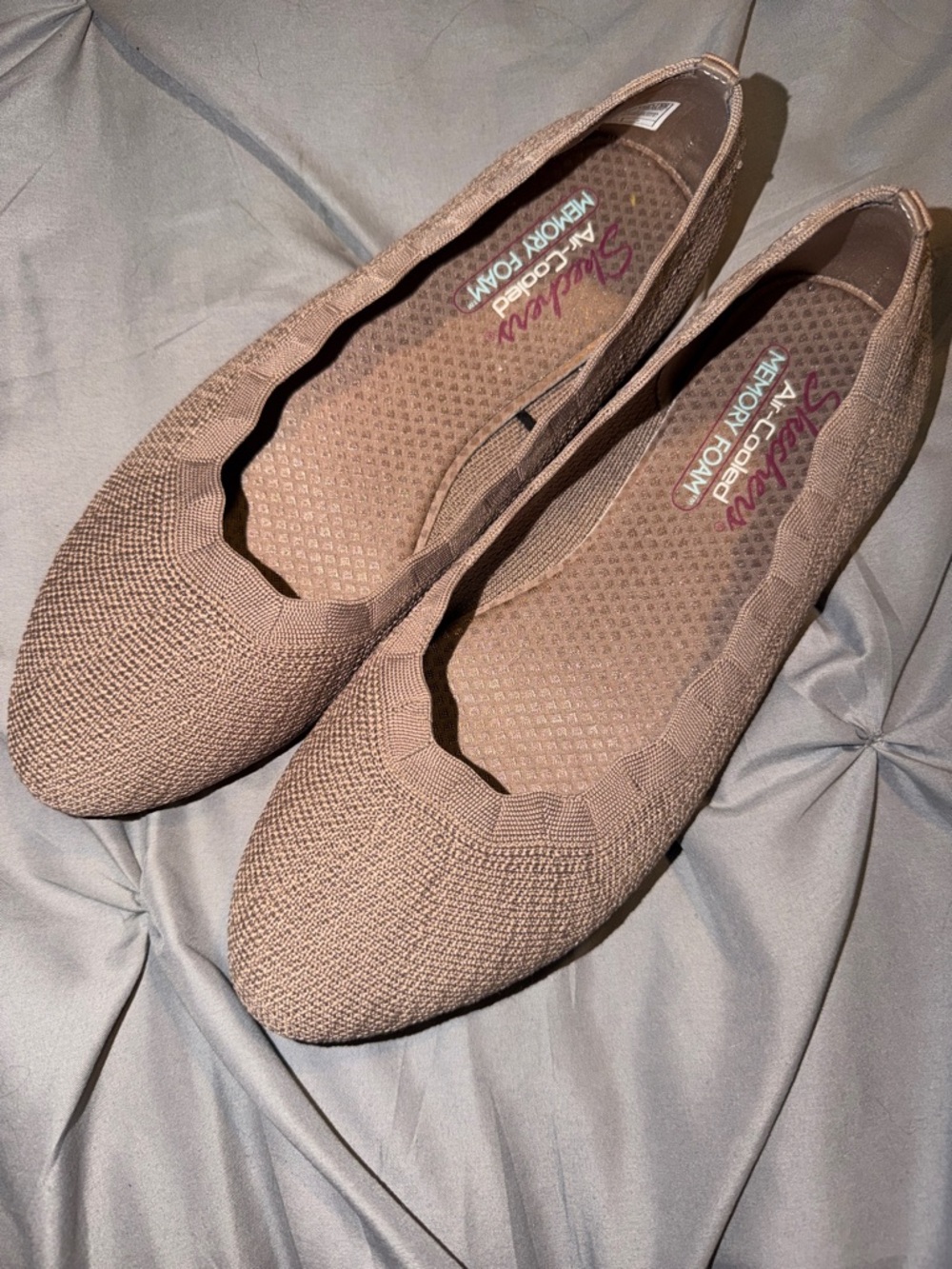 Skechers Women's Knit Slip-On Flats in Taupe